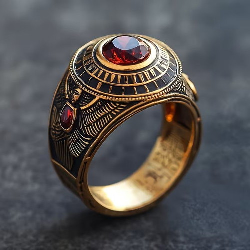 Retro men's ring Hercules red zirconium new