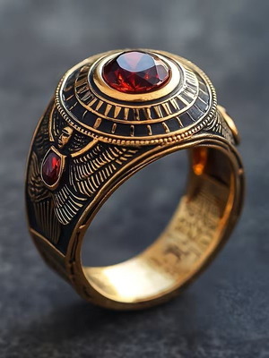 Retro men's ring Hercules red zirconium new