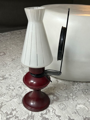 Vintage table lamp used with burgundy base and white glass shade