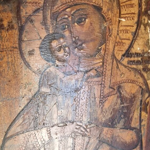 Orthodox icon of Panagia with Christ child on wood used