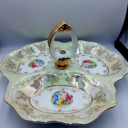 Vintage porcelain triptych plate like new with gold details