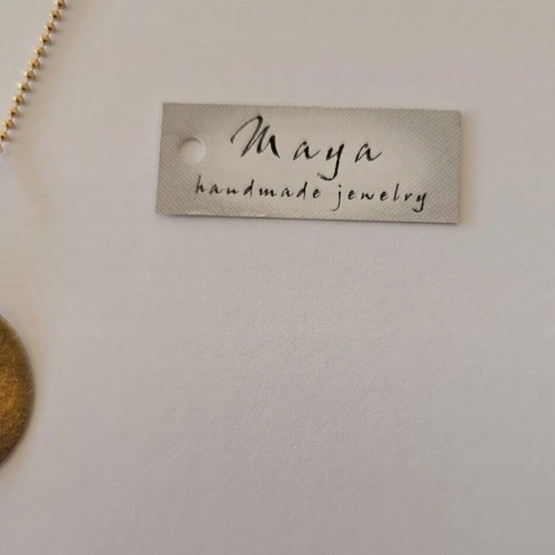Handmade brass necklace new, gold color with crystal and mother-of-pearl