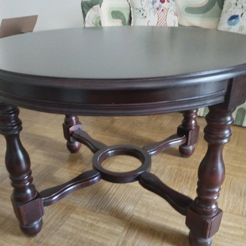Vintage set of 3 wooden coffee tables with retro covers and embroidery used