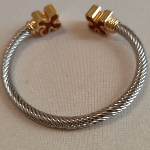 Two-tone bracelet open cuff stainless steel, new