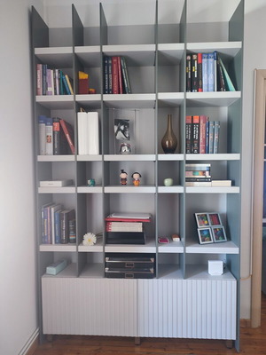 Modern bookcase new, matte lacquer, gray tones