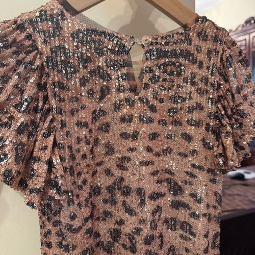 Girls' sequin dress 6 years like new, beige leopard pattern