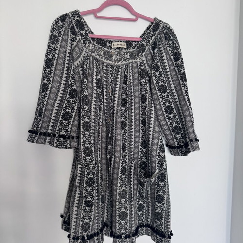Boho cotton dress size S like new, black and white