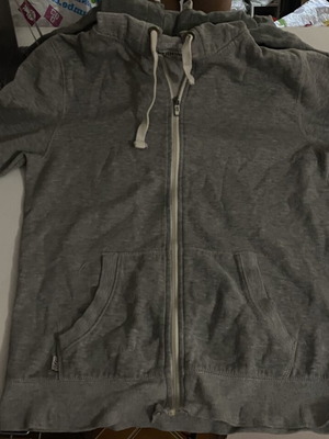 Grey zip-up hoodie jacket, size M