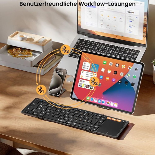 ProtoArc XK01 TP Foldable Bluetooth Keyboard with Touchpad and Leather Case new