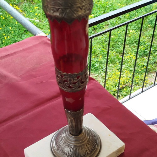 Handmade Blown Glass Vase from India with Alpaca Bordeaux Color