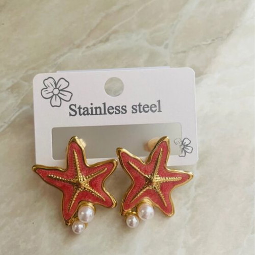 Starfish stainless steel earrings like new, orange