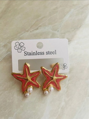 Starfish stainless steel earrings like new, orange