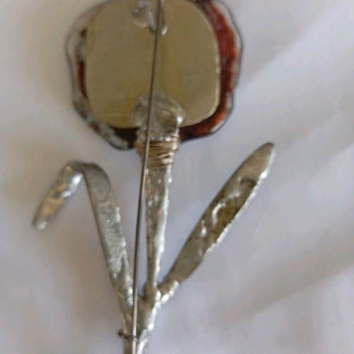 Handmade flower brooch 12 cm glass and steel like new