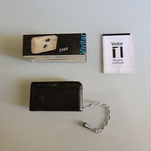Vivitar T500 film camera with built-in flash