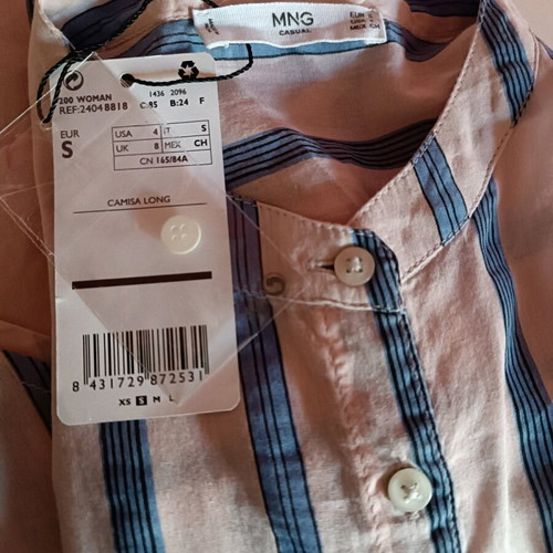 Long striped Mango shirt new, size S, pink and blue