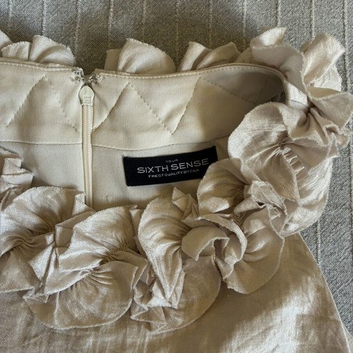 Champagne Shimmer Ruffle Halter Mini Party Dress cream, like new, EU 36 S