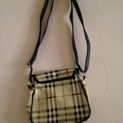 Crossbody bag used with classic check print, black and beige