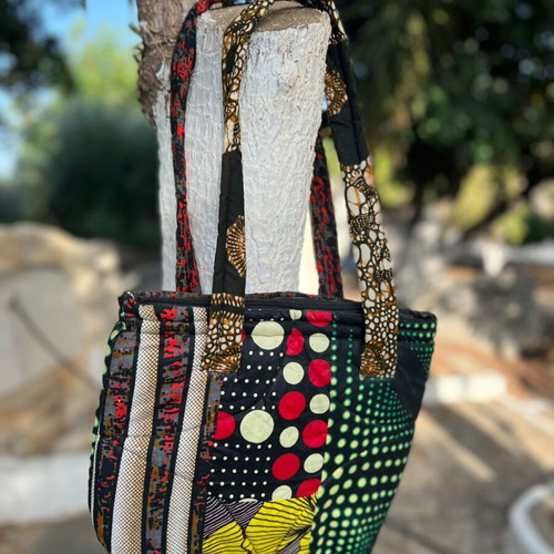 Handmade reversible patchwork shoulder bag, black multicolor