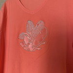 Γυναικείο T-shirt σαν καινούργιο, medium, κοραλί με σχέδιο απλικέ