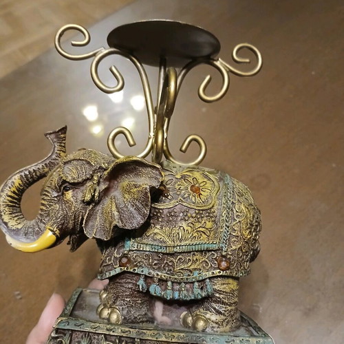 Indian elephant reproduction candlestick like new, resin and brass