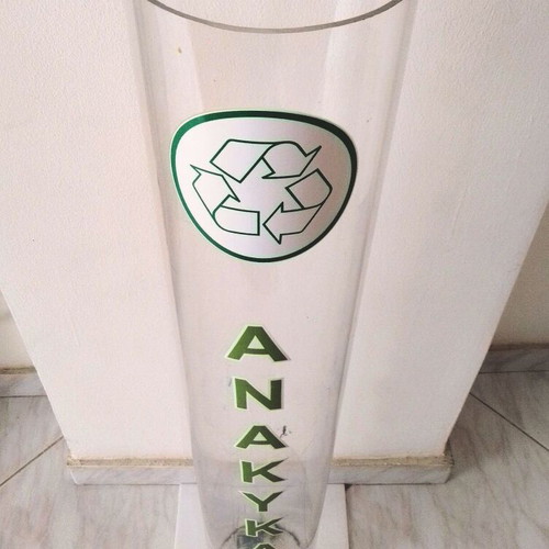 Cylindrical recycling bin used, plexiglass