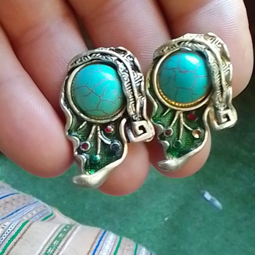 Aigner handmade earrings like new with turquoise and enamel boho style