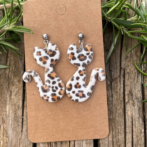 Animal print cat earring handmade from polymer clay new