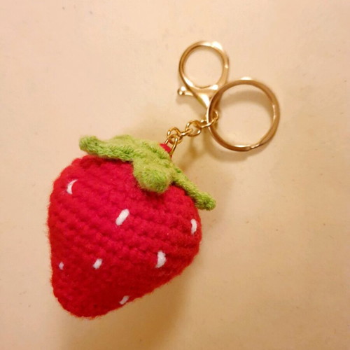 Handmade crochet strawberry bag charm keychain