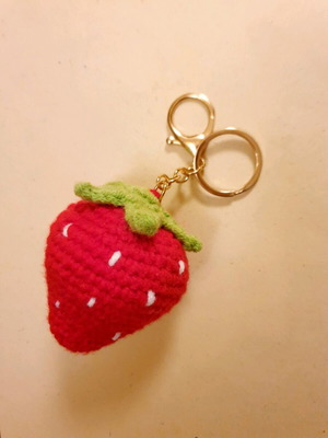 Handmade crochet strawberry bag charm keychain
