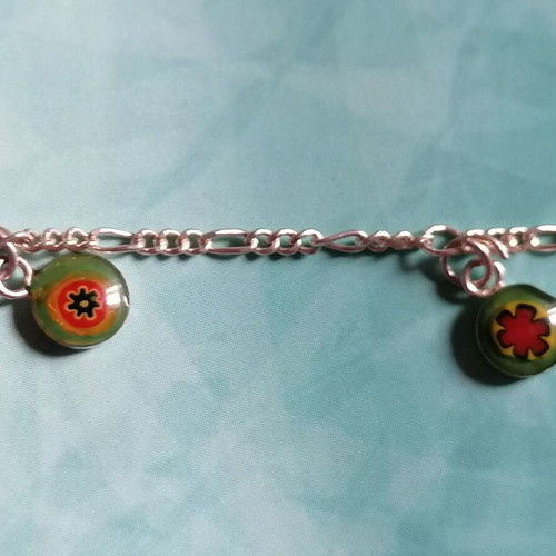 Silver 925 anklet with Figaro chain and colorful charms new
