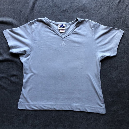 Adidas Vintage Grey V-Neck Tee Like New, Y2K Style