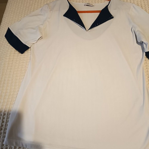 White women's blouse with blue details size small like new