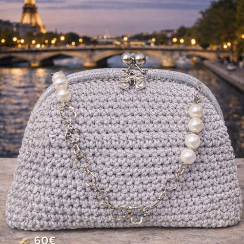 Handmade Silver Knitted Bag new with Pearls