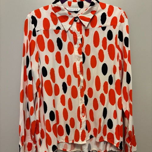 Compania Fantastica polka dot shirt like new, black and orange, size L