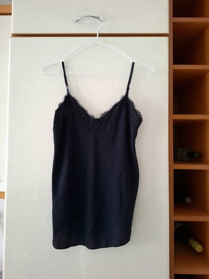 Lingerie blouse used, dark blue with lace, adjustable straps
