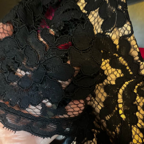 Top and long skirt set like new, black lace with beige fabric