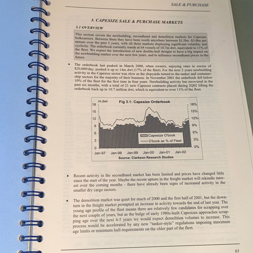Capesize Bulkers Sector Report by Clarkson Research Studies 2002 like new