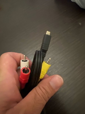 AV to USB Mini cable used, RCA to proprietary connector