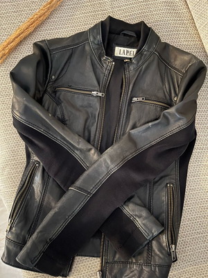 Lapel leather jacket used, size S, black
