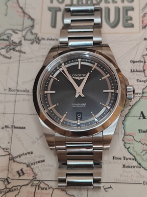 Longines Conquest 38mm μαύρο ρολόι καινούργιο με κουτί και έγγραφα
