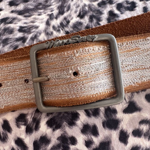 Miss Sixty brown leather belt with square metal buckle and woven texture, like new