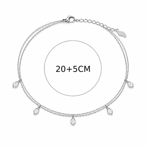 Anklet from Stainless Steel with Silver Drop-Shaped Strass