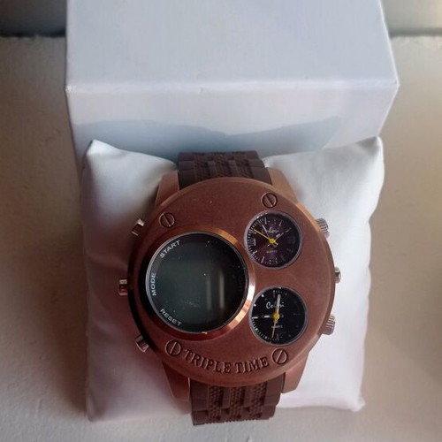 Colori Tripletime Quartz Watch new with brown silicone strap