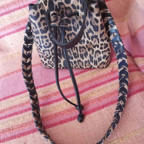 Leopard Print Bucket Bag shoulder and hand, like new