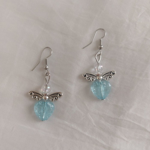 Little Angels #1 Handmade Angel Hearts Earrings in Turquoise and Silver