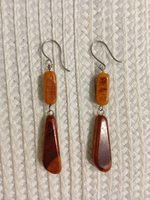 Earrings made of special lightweight wood like new, honey-cognac tones
