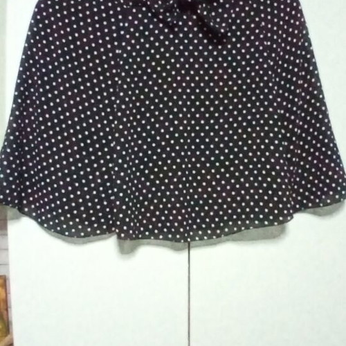 Black Short Skirt with White Polka Dot Pattern and Bow Tie, Like New