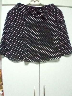 Black Short Skirt with White Polka Dot Pattern and Bow Tie, Like New