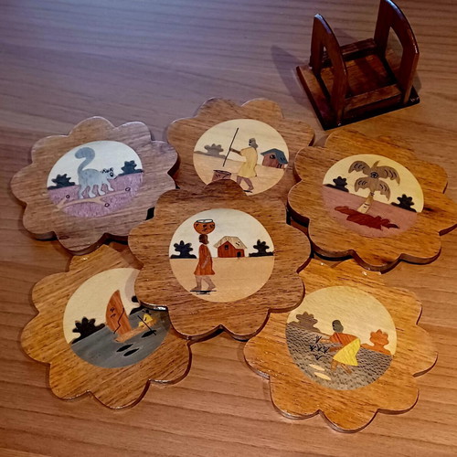 Coaster set handmade from Madagascar wood vintage, like new
