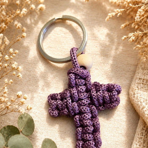 Handmade macrame cross keychains, new